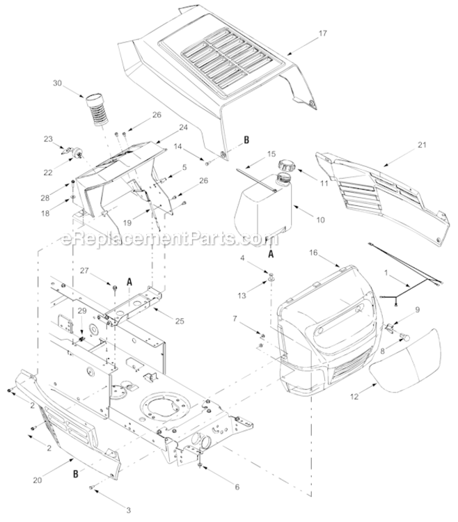 Hood Diagram and Parts List for 13AJ693G755  Yard Man Lawn Mower
